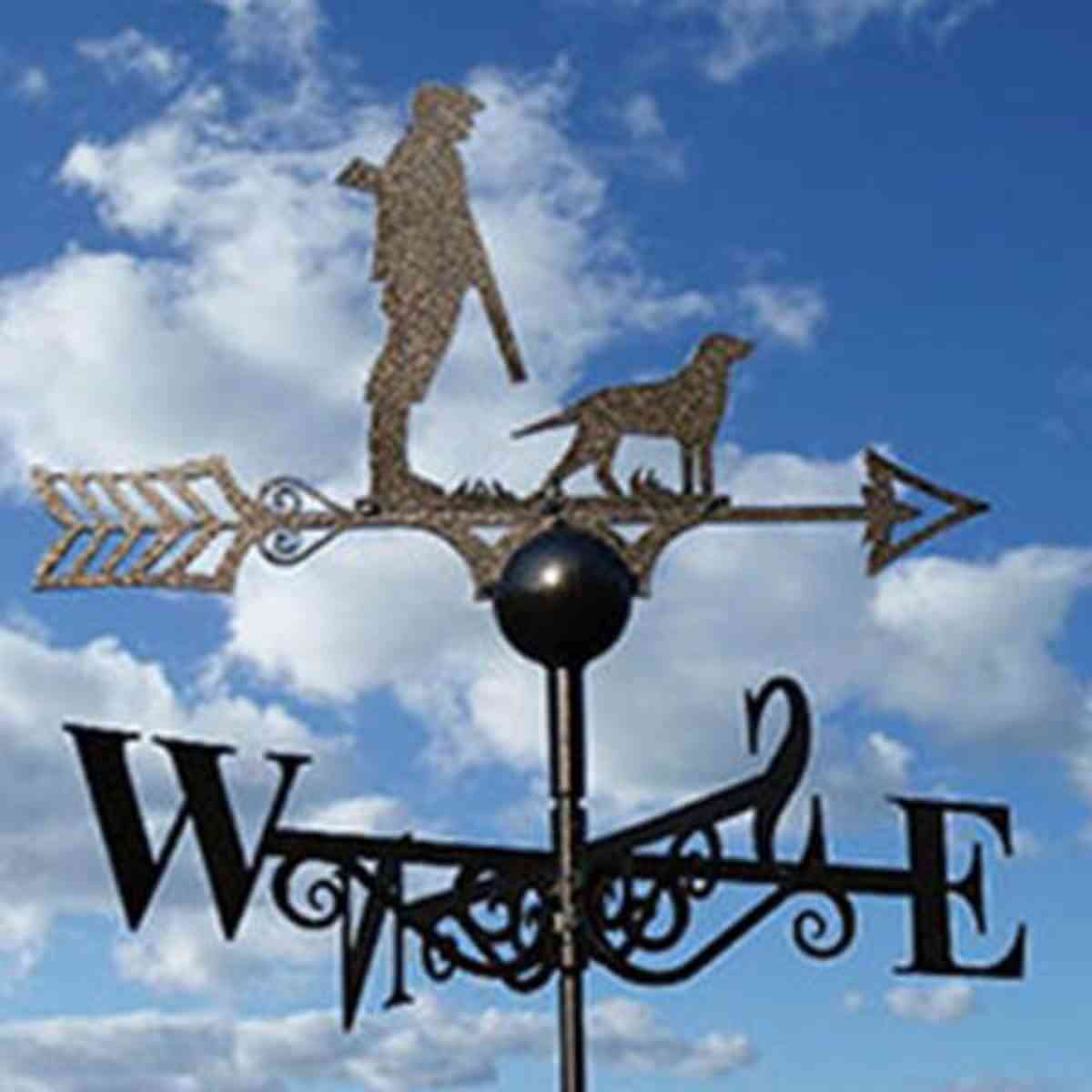 hunting gun down weathervane gold letters